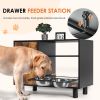 Pet Feeder Storage Cabinet with Pull-Out Double Raised Stainless Steel Bowls