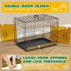 Dog Crate with Divider Panel,30 Inch Double Door Folding Metal Wire Dog Cage with Plastic Leak-Proof Pan Tray, Pet Kennel for Indoor